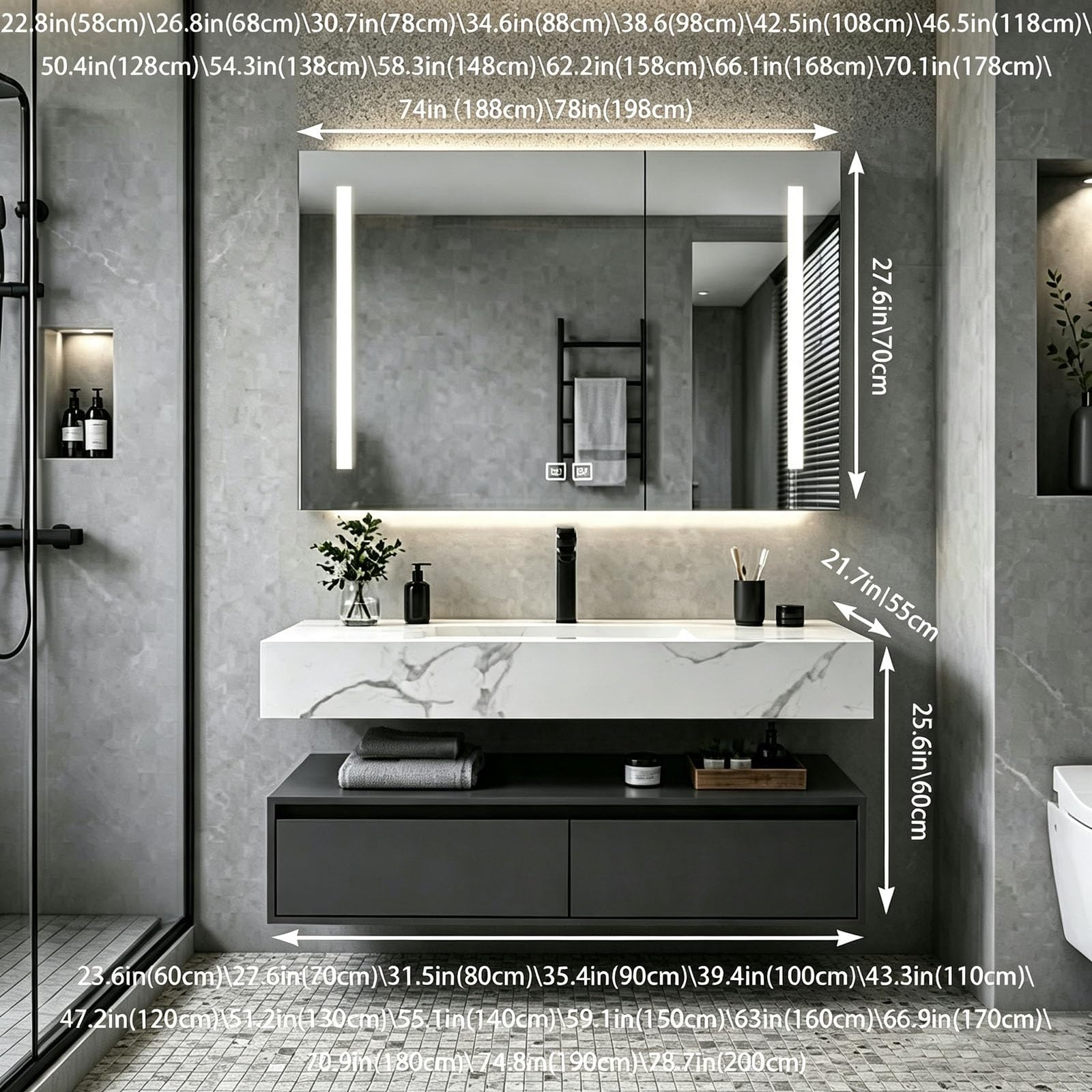 Juego de muebles de baño con lavabo y armario con espejo