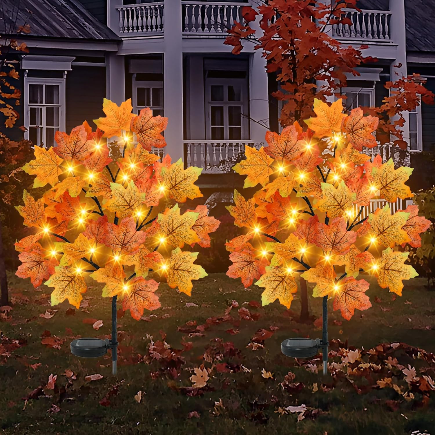 TORONTOKYO 2 Pack Fall Solar Outdoor Lights, Fall Decor 40 LED Maple Leaves Solar Stake Light with 8 Modes, Waterproof Fall Garden Lights Thanksgiving Decorations for Autumn Yard Pathway Outside 2 pieces