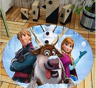 KegamiMisa Frozen Princess Anna Elsa Alfombra Redonda De Dibujos Animados Alfombra Alfombras para Niños Dormitorio Decoración para El Hogar Alfombra Antideslizante para Silla De Piso 160Cm