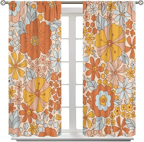 Miniatura 3 de Cortinas florales retro de los años 70, hippie, de verano, con diseño de flores, bohemias, opacas, para dormitorio, sala de estar, cocina,