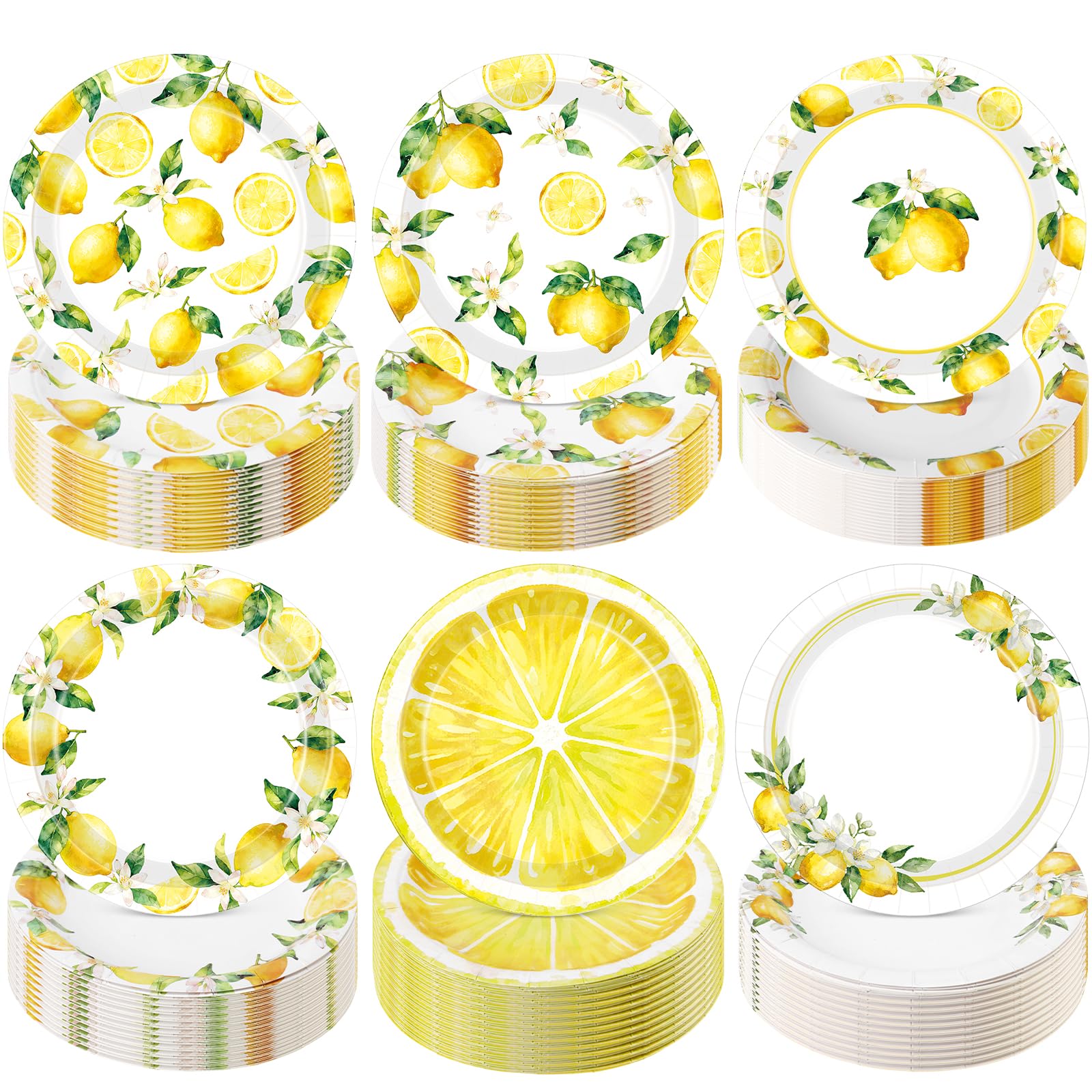 Funnymoom 60 Pcs 7 Inch Lemon Paper Plates Lemonade Party Decor, Disposable