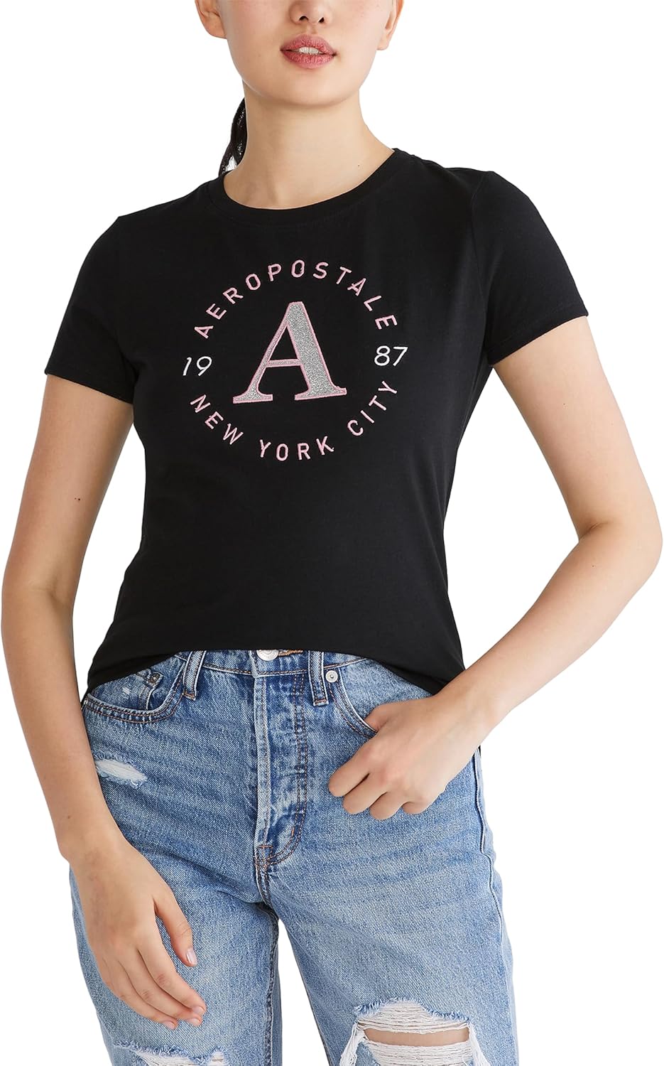 Aeropostale Women's Aero Short Sleeve Graphic Tee- Circle- New York