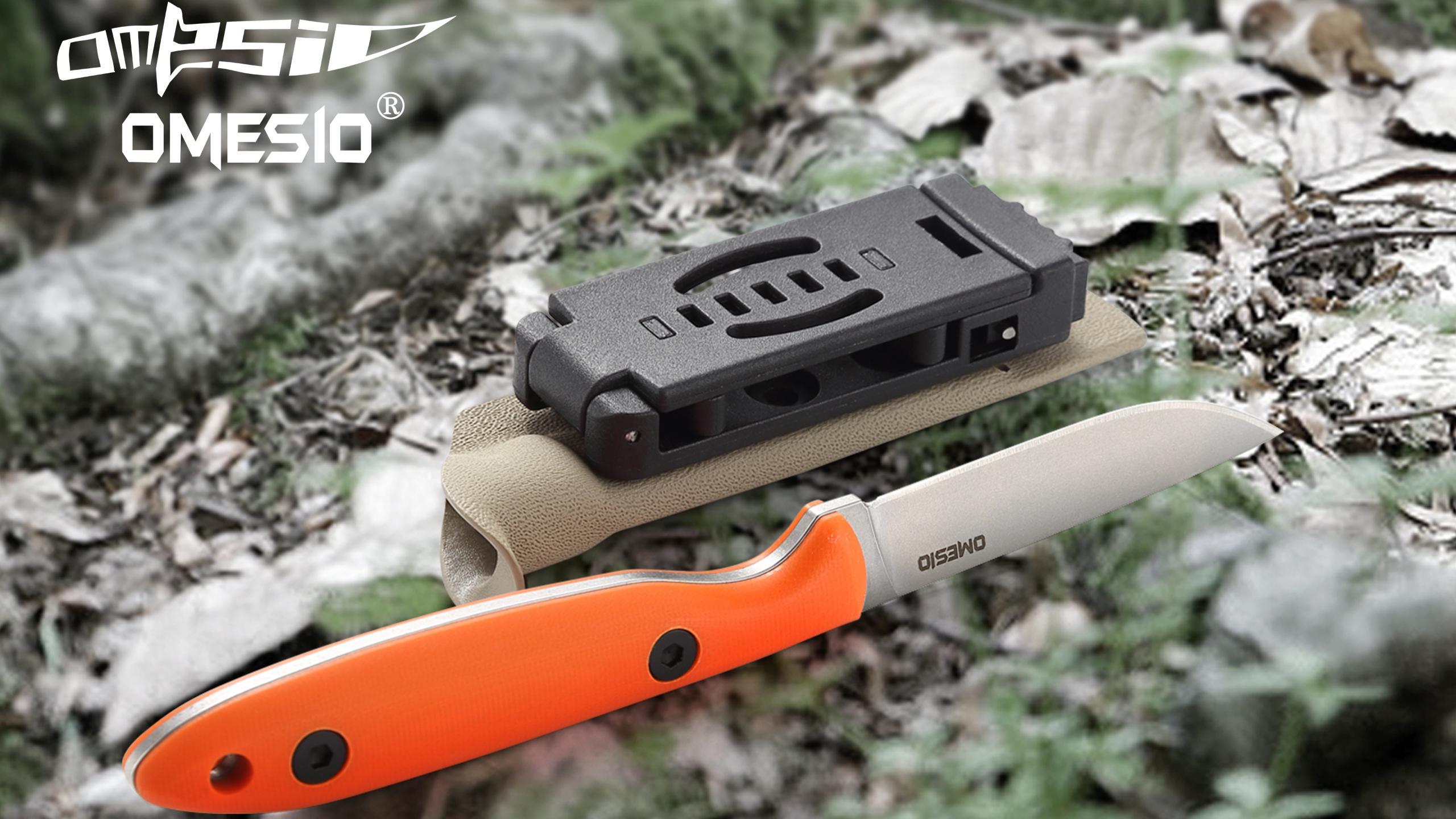 Omesio Camping Fixed Blade Knife with Kydex Sheath, DC53 Steel G10