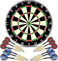 LinkVisions Staple-Free Bullseye Sisal Dartboard with 12 Steel Tip 18g Darts & Mounting Kit - Tournament Size