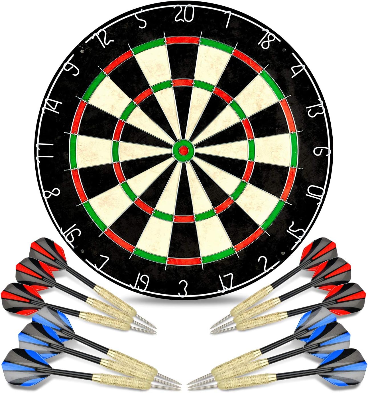Dartboard with Staple-Free Bullseye, 18g Steel Tip Darts Set,12 Steel Tip Darts 18g, Dartboard Mounting Kits Included