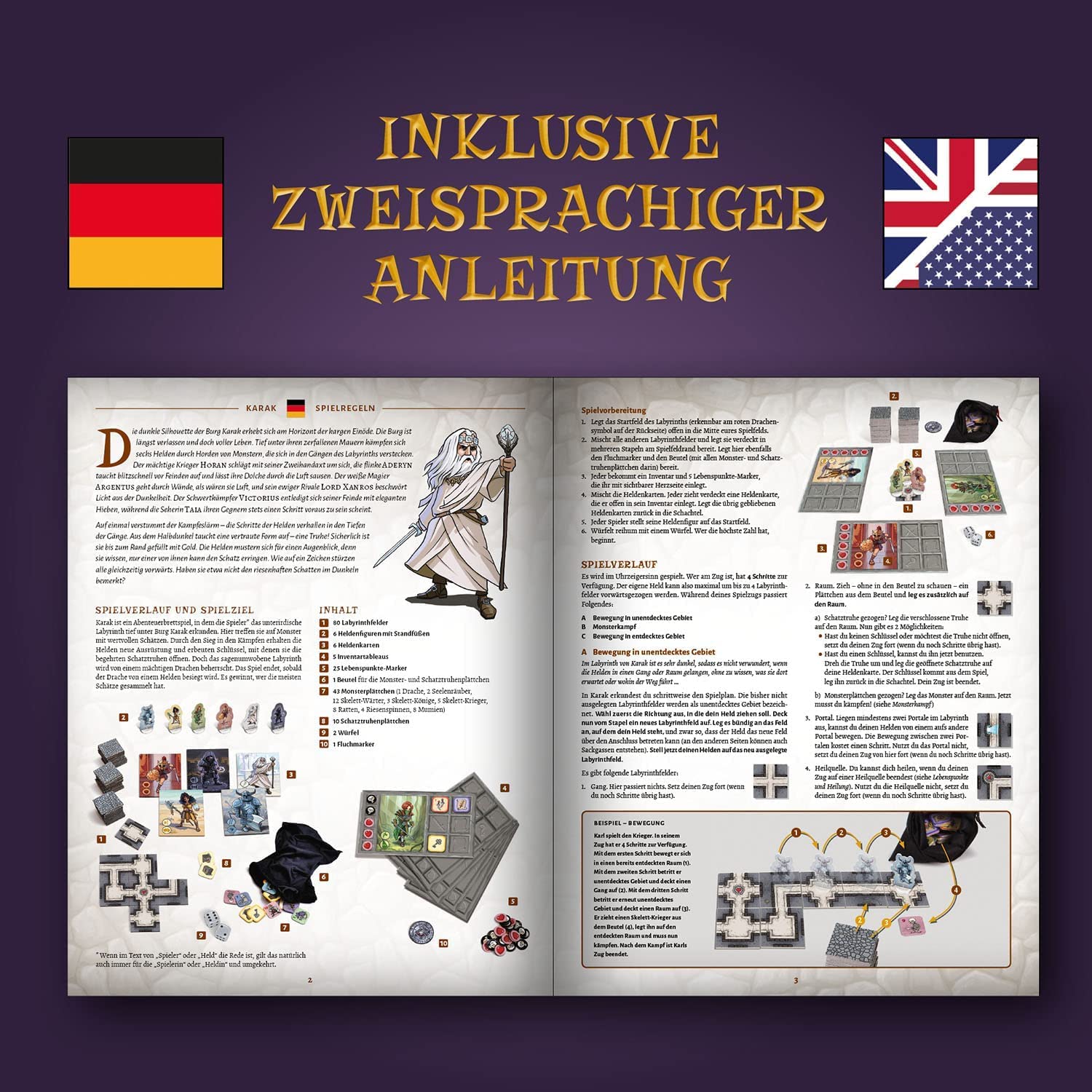 Kosmos 682286 Karak - Das Abenteuer beginnt, spannendes Kinderspiel ab 7 Jahre für 2-5 Personen, Fantasy Abenteuer Spiel, Brettspiel mit Würfeln, deutsche Anleitung, Grey