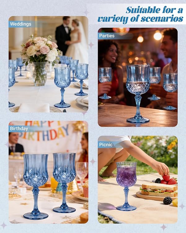 SDBALLBZ 12PCS Blue Plastic Wine Glasses 7oz Acrylic Goblets Unbreakable by SDBALLBZ - Used condition - Image 7