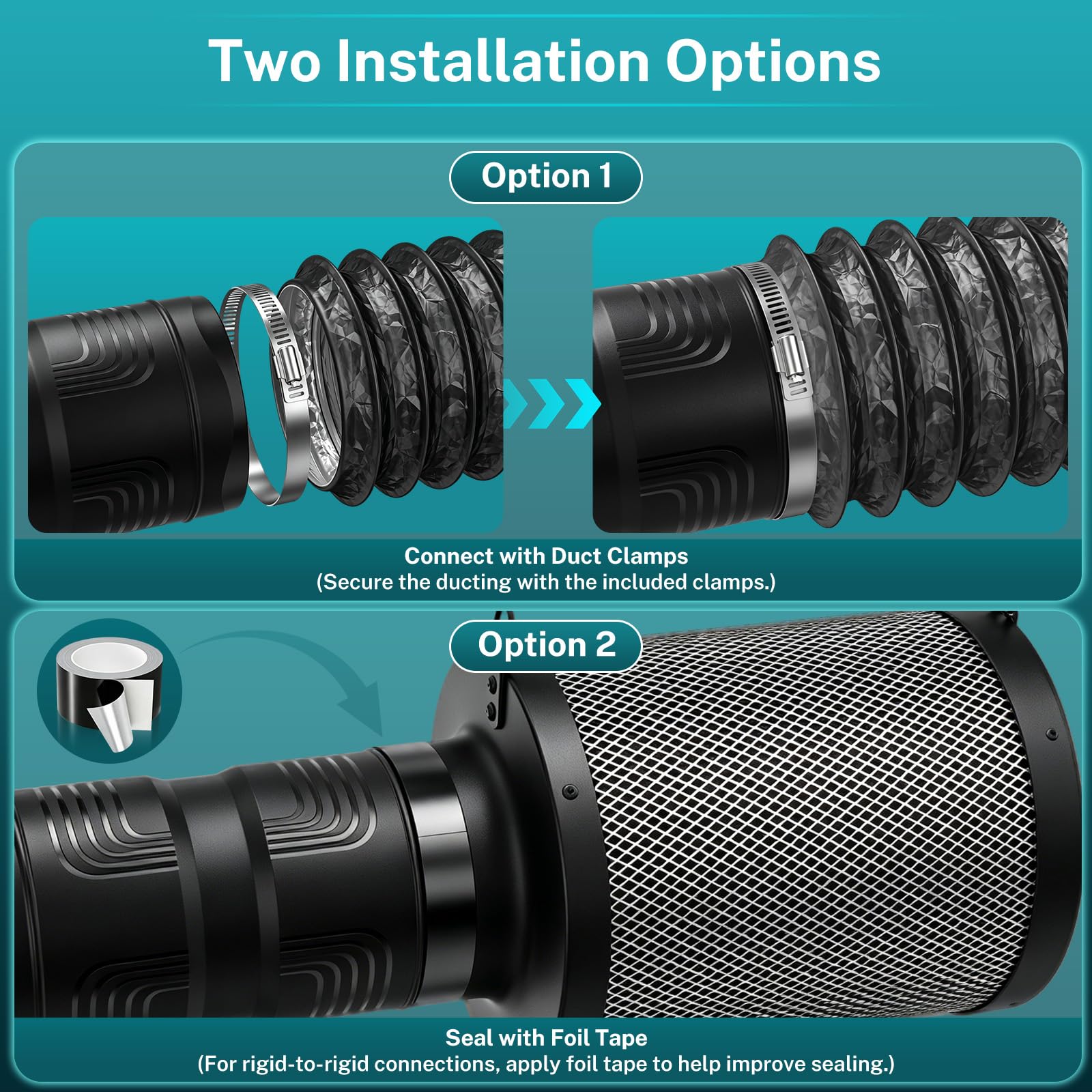 HG Power Growbox Abluft Set 150mm mit Aktivkohlefilter & Rohrventilator | Komplettes Grow Lüfter Set mit Aktivkohlefilter Ø150 × 250 mm, 2,5m Lüftungsschlauch, 3 Schlauchschellen und Alu-Klebeband