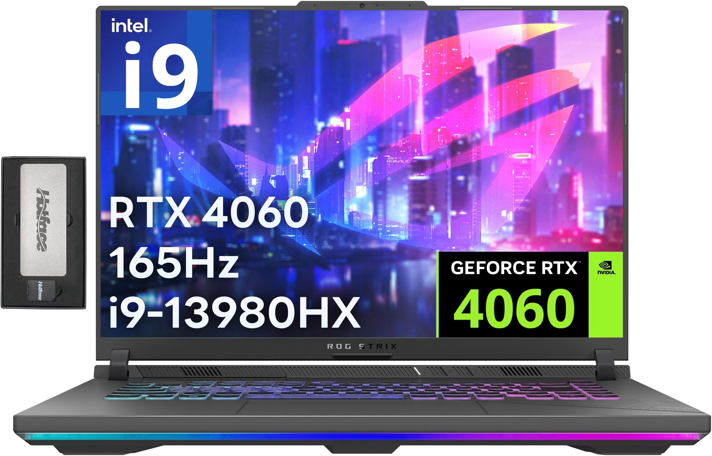 ROG Strix 16" Nebula FHD 165Hz Gaming Laptop, Intel i9-13980HX, 32GB DDR5, 1TB SSD, NVIDIA GeForce RTX 4060 8G GDDR6, RGB Keyboard, Webcam, Wi-Fi 6, Win 11 Pro, Gray, 256GB Docking Station Set