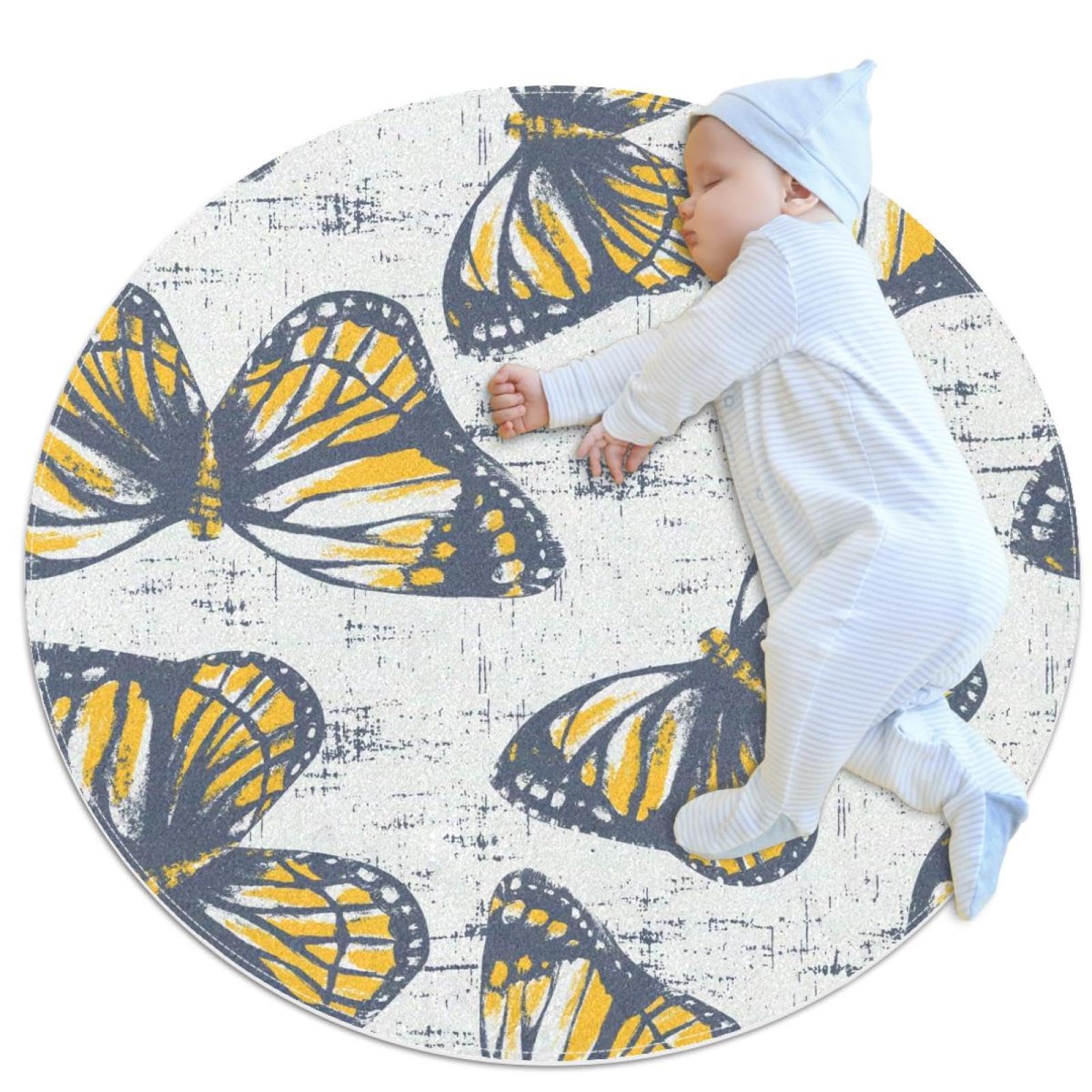 Tapis de salle de bain jaune et bois rond 1m antidérapant pour chambre et salon