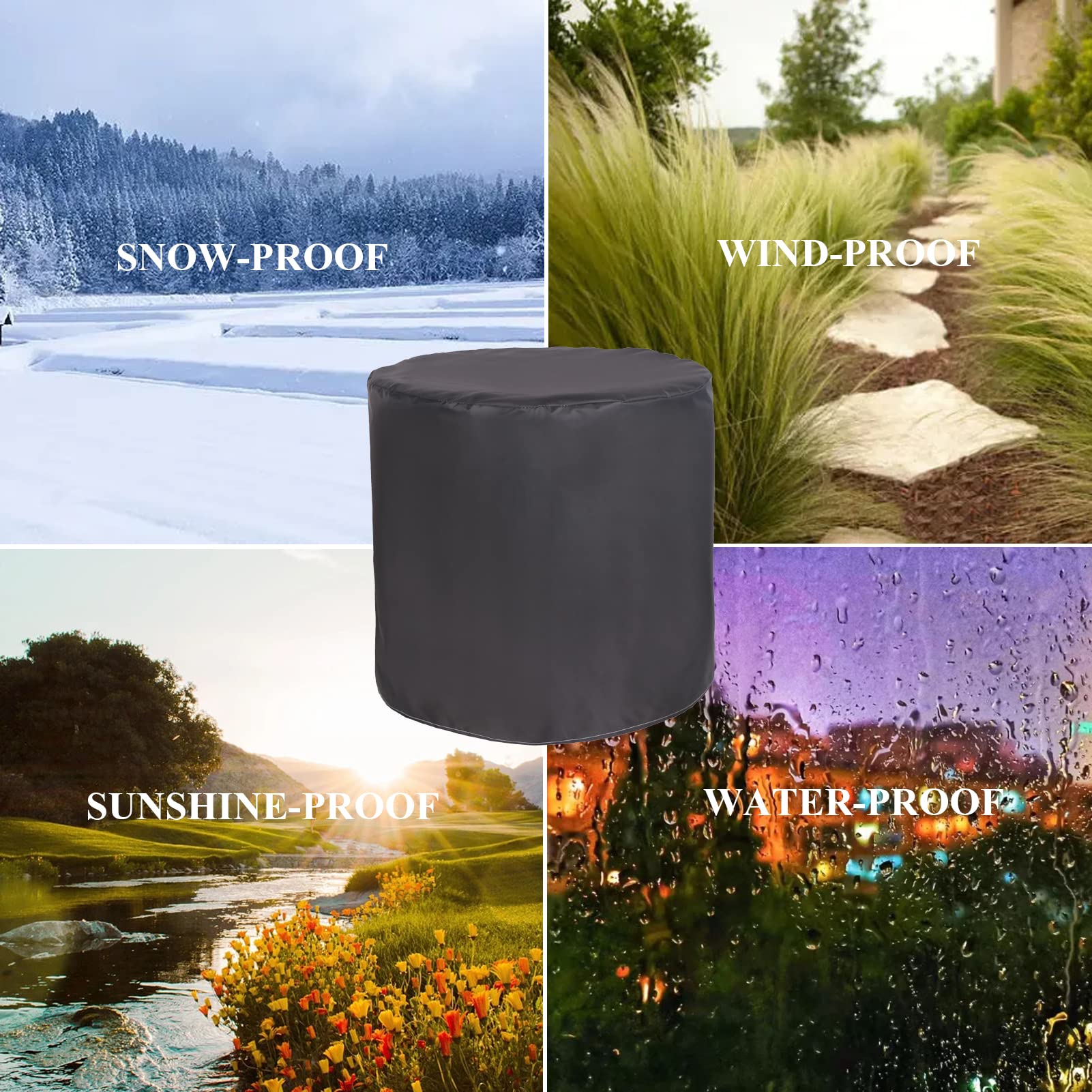 Mantel redondo resistente al agua, protector de lluvia y rayos UV para todo tipo de clima, para muebles de jardín, patio, resistente al viento, a prueba de nieve, resistente al desgarro, fácil de
