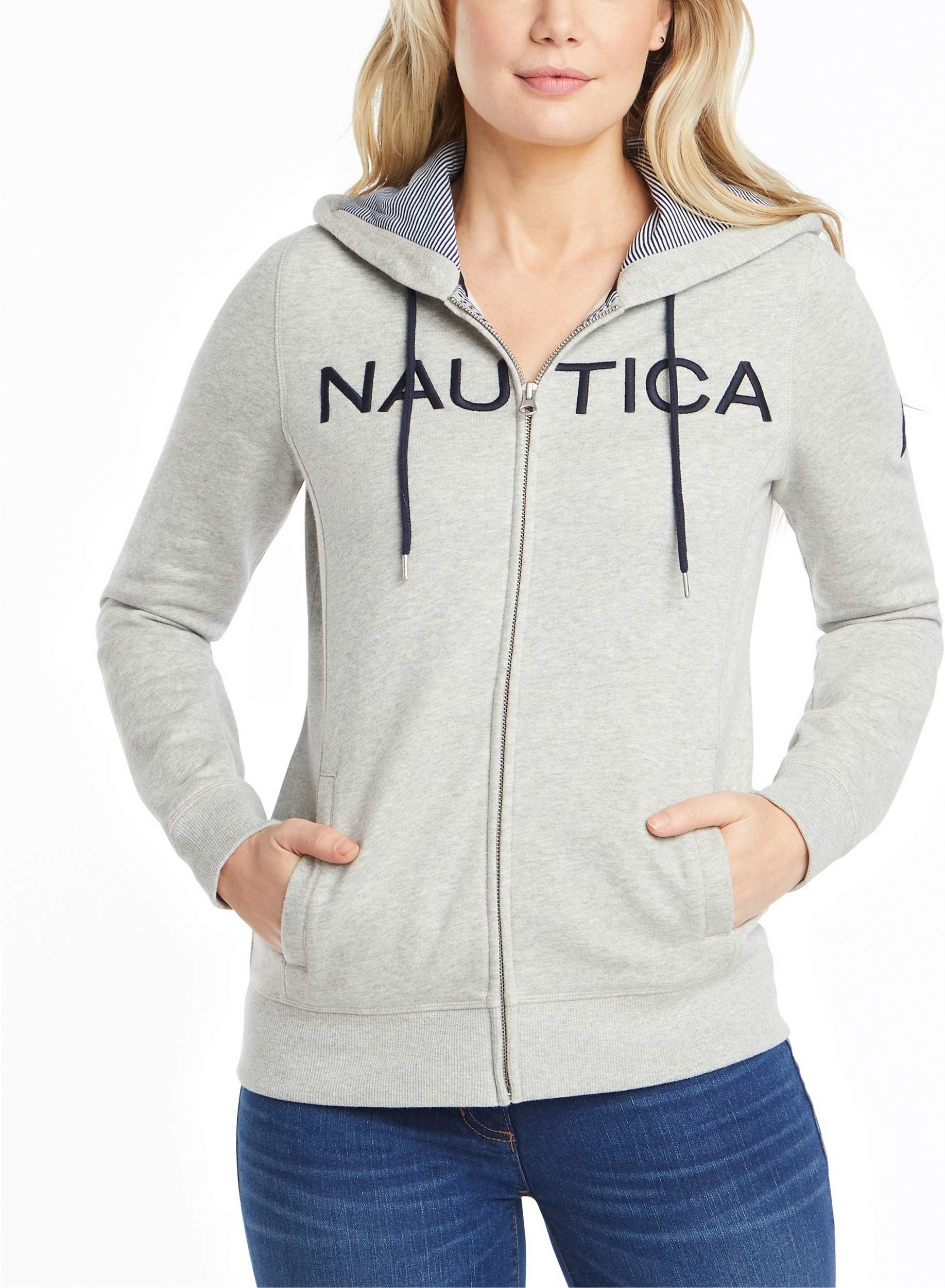 Nautica Women's Go-to Signature Cotton Full-Zip Logo Hoodie