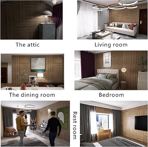 Miniatura 5 de 4 paneles acústicos de listones de madera 3D para decoración de paredes interiores, panel de madera estriada, tablero trasero de fieltro