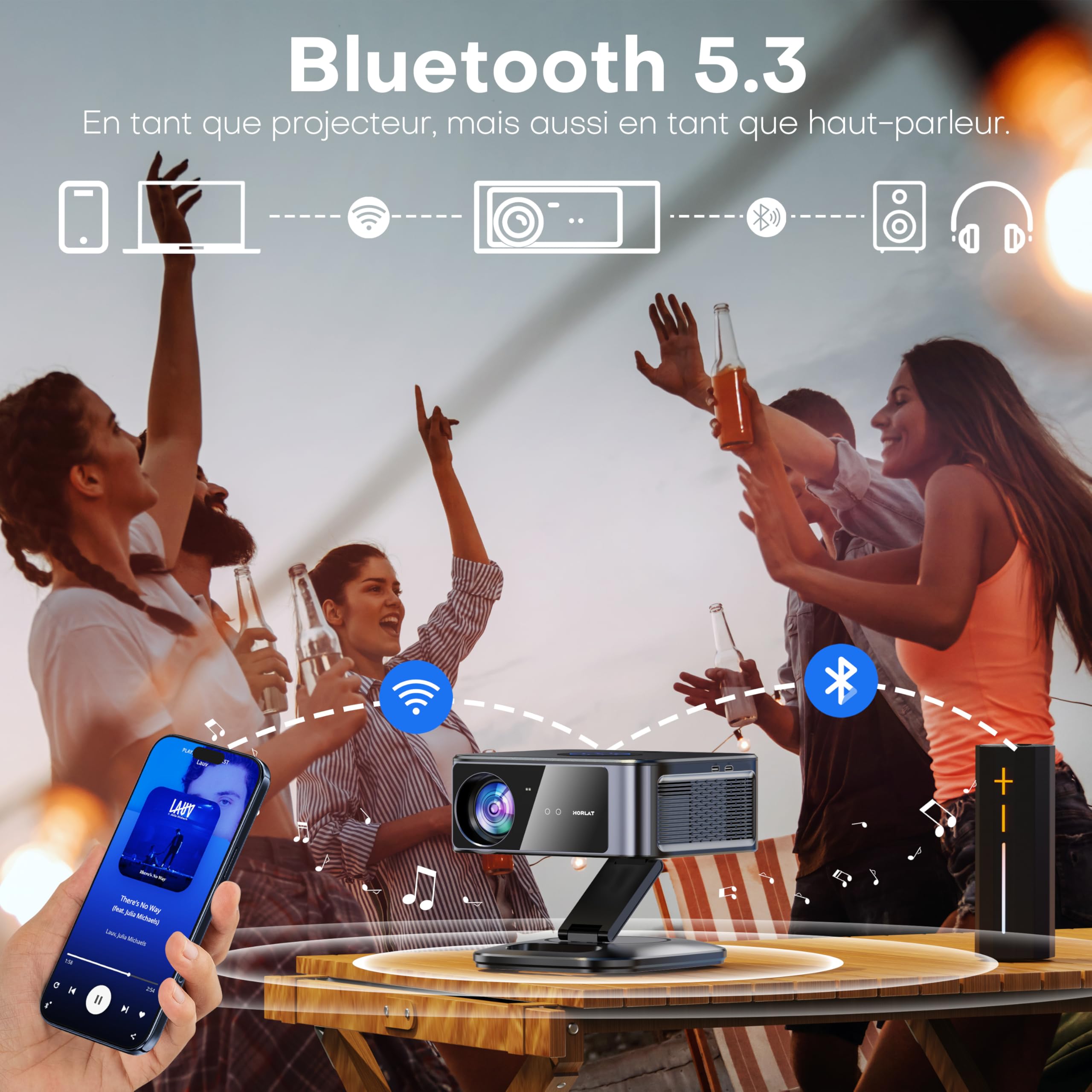 Vidéoprojecteur 4K Supporté 1500 ANSI 38000 Lumen avec Google TV Officiel, Netflix Youtube, Auto Focus, WiFi 6 Bluetooth 5.3, Contrôle Vocal, Rotatif 360°, Home Cinéma Salon et Chambre