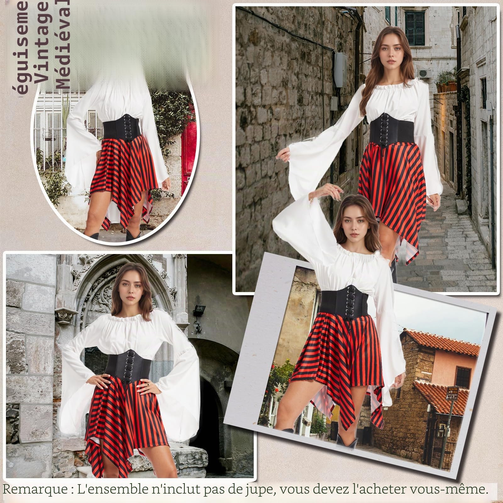 Chemisier gothique de la Renaissance pour femme – Vêtement médiéval victorien et pirate pour costumade et Halloween