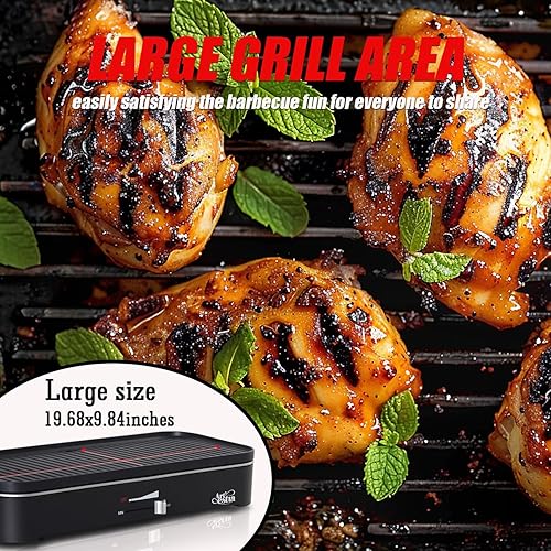 Miniatura 3 de Artestia Parrillas eléctricas para exteriores de 1800 W con tapa, parrilla sin humo para balcón con control de temperatura, parrilla portátil