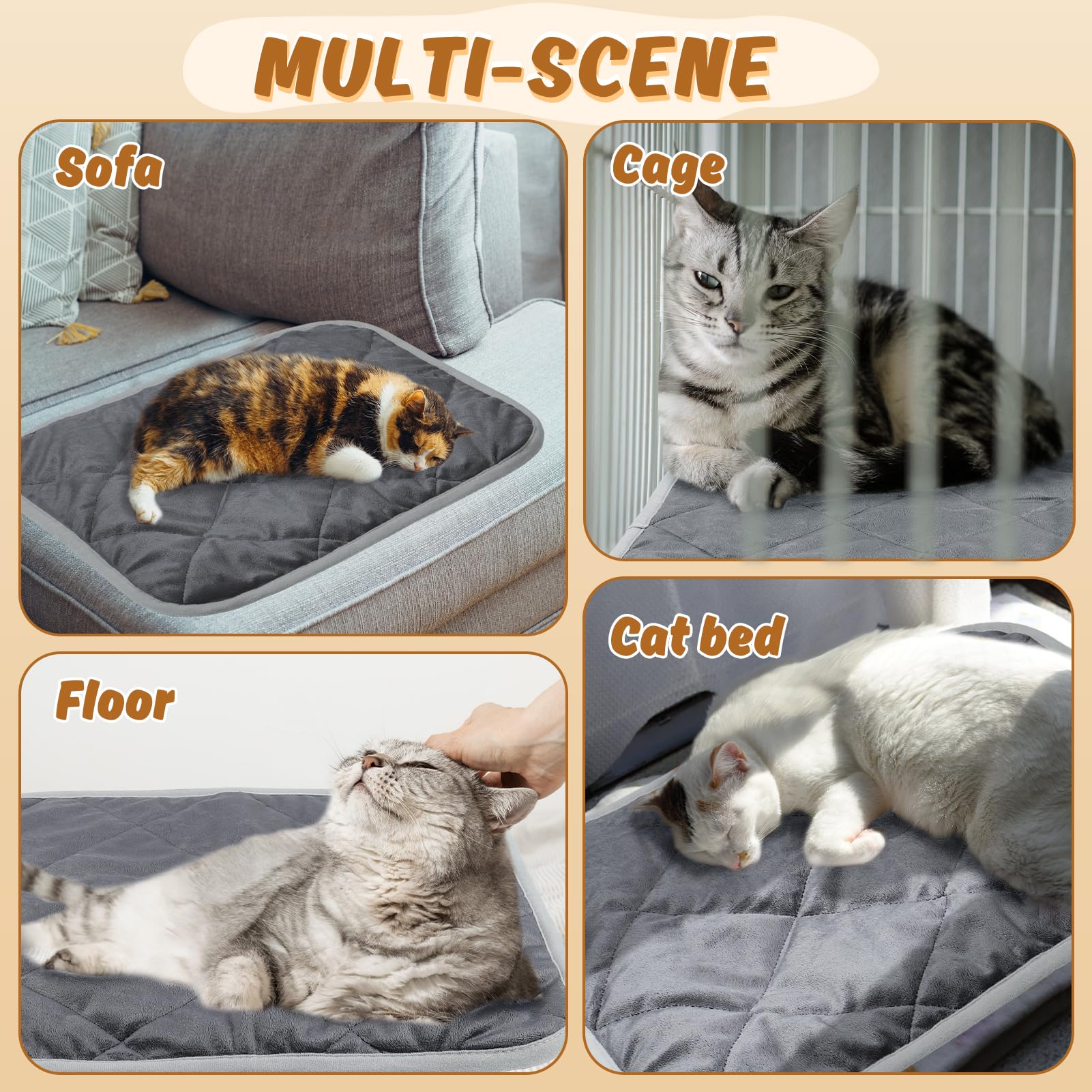 MEWTOGO Lot de 2 lits auto-chauffants pour chat – 40 x 50 cm – Tapis doux et chaud auto-chauffant pour chat – Tapis lavable réfléchissant la chaleur du corps avec fond antidérapant pour chats