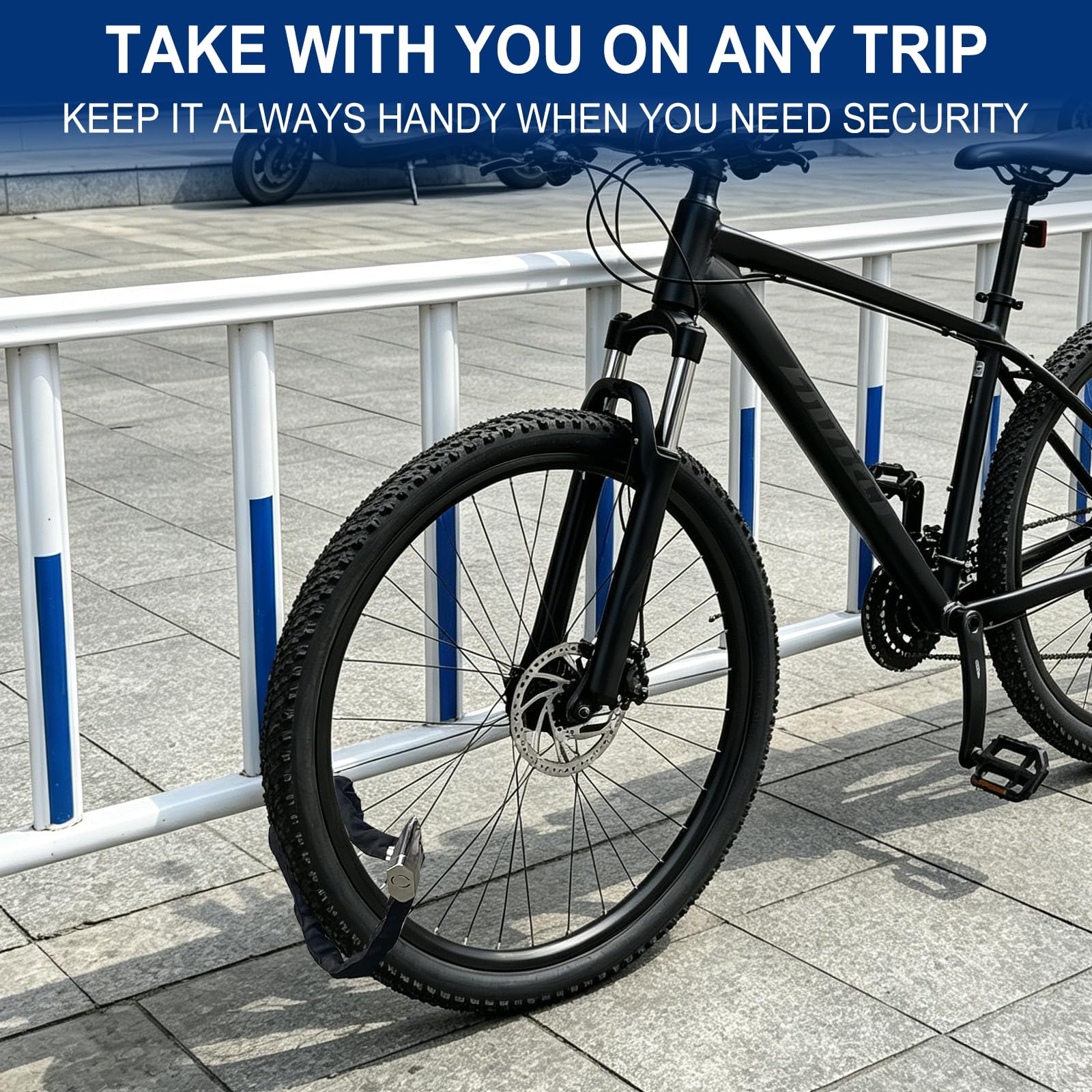 Lucchetto per bicicletta con allarme, 130 DB, sistema di allarme per bicicletta, 100 cm, con mini lucchetto ad archetto, diametro 12 mm