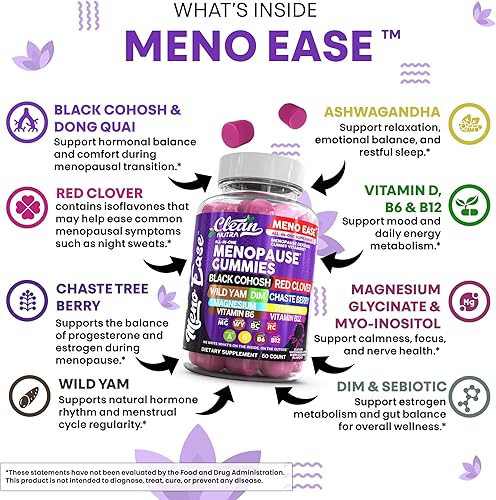 Miniatura 6 de Suplemento de menopausia para mujer, gomitas con cohosh negro, ñame silvestre, DIM, magnesio, trébol rojo casteberry para alivio del equilibrio