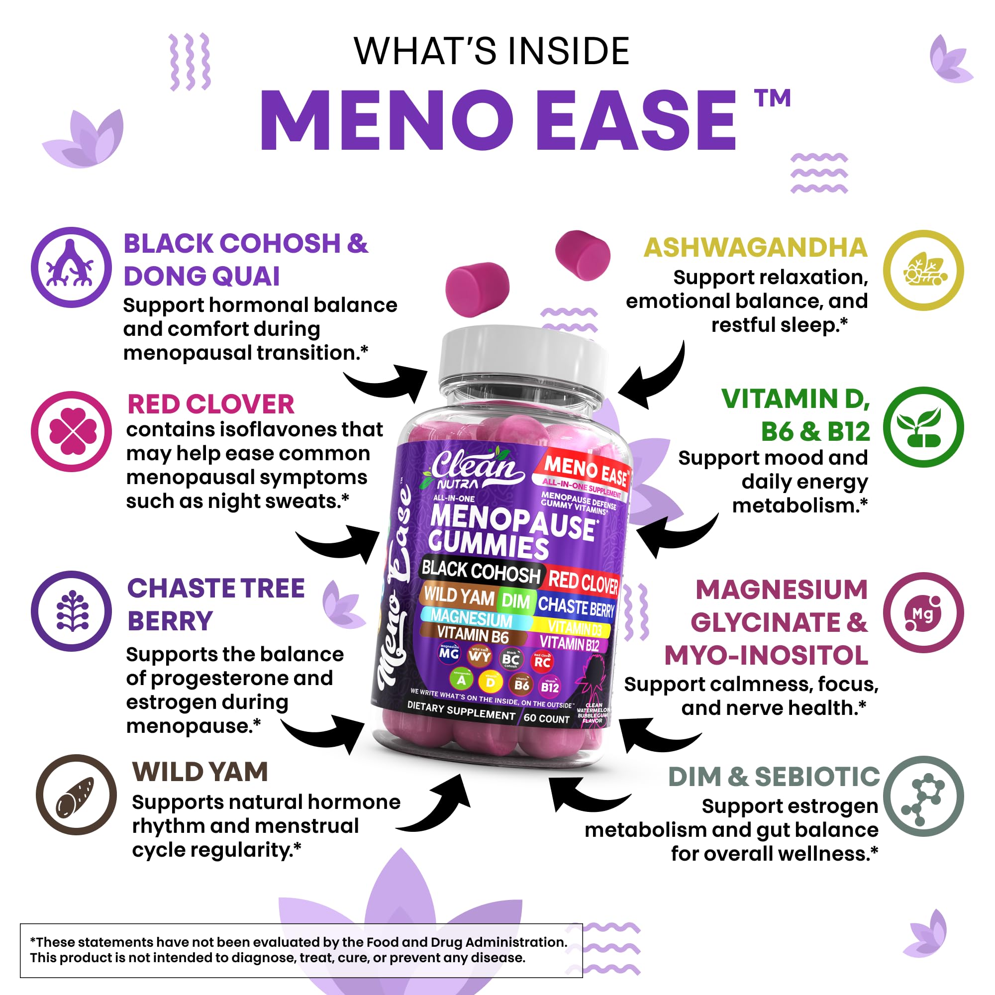 Menopause Supplement for Women Gummies with Black Cohosh, Wild Yam, DIM, Magnesium, Red Clover Chasteberry for Hormone Balance Relief Night Sweats Mood Plus Bergamot, Vitamin D3, Vitamin B6 B12 — Amazon image 6