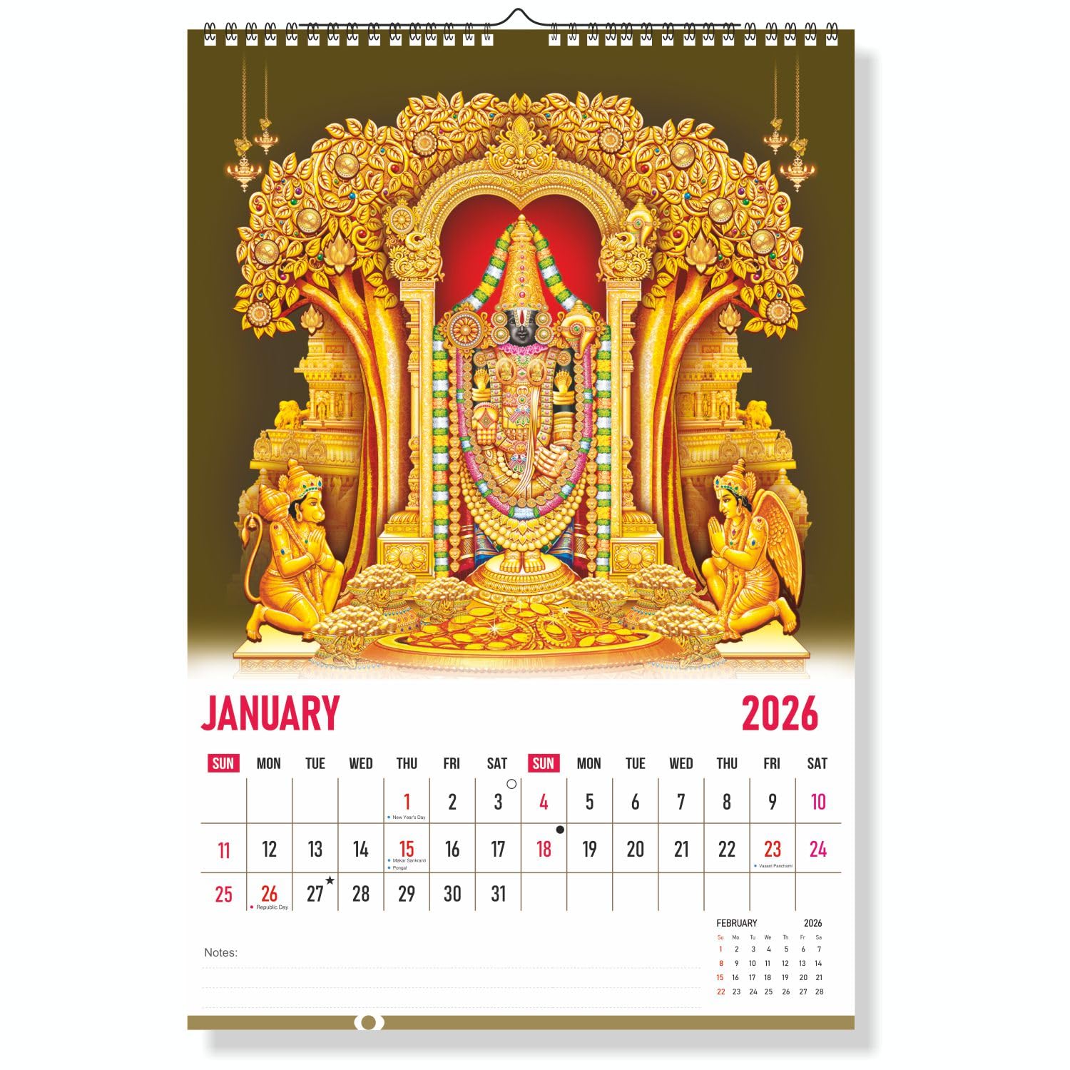 Zoozoartz 2025 New Year Hindu God Perumal Wall Calendar - 12-Month Large Hanging Calendar, 12.5" x 18.5", 130 GSM Art Paper, Thick Paper, Twin-Wire Binding, Perfect for Home, Office, or Classroom-image-12