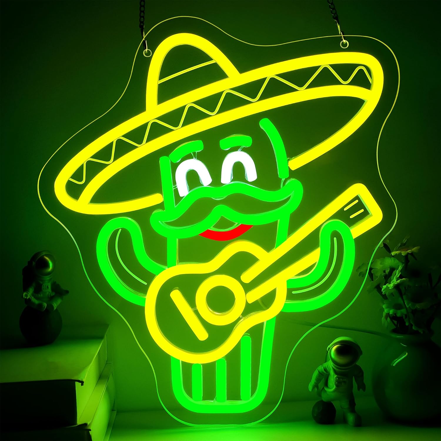Cartoon Cactus Neon Sign for Wall Decor Mexican Style LED Neon Light for Bedroom Dimmable Music LED Sign for Studio Bar Livehouse Party Mexican Restaurants Birthday Gifts Size 11.8 * 11.1 In(TWP257)