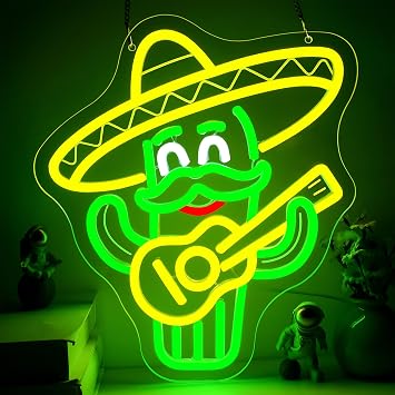 Cartoon Cactus Neon Sign for Wall Decor Mexican Style LED Neon Light for Bedroom Dimmable Music LED Sign for Studio Bar Livehouse Party Mexican Restaurants Birthday Gifts Size 11.8 * 11.1 InTWP257