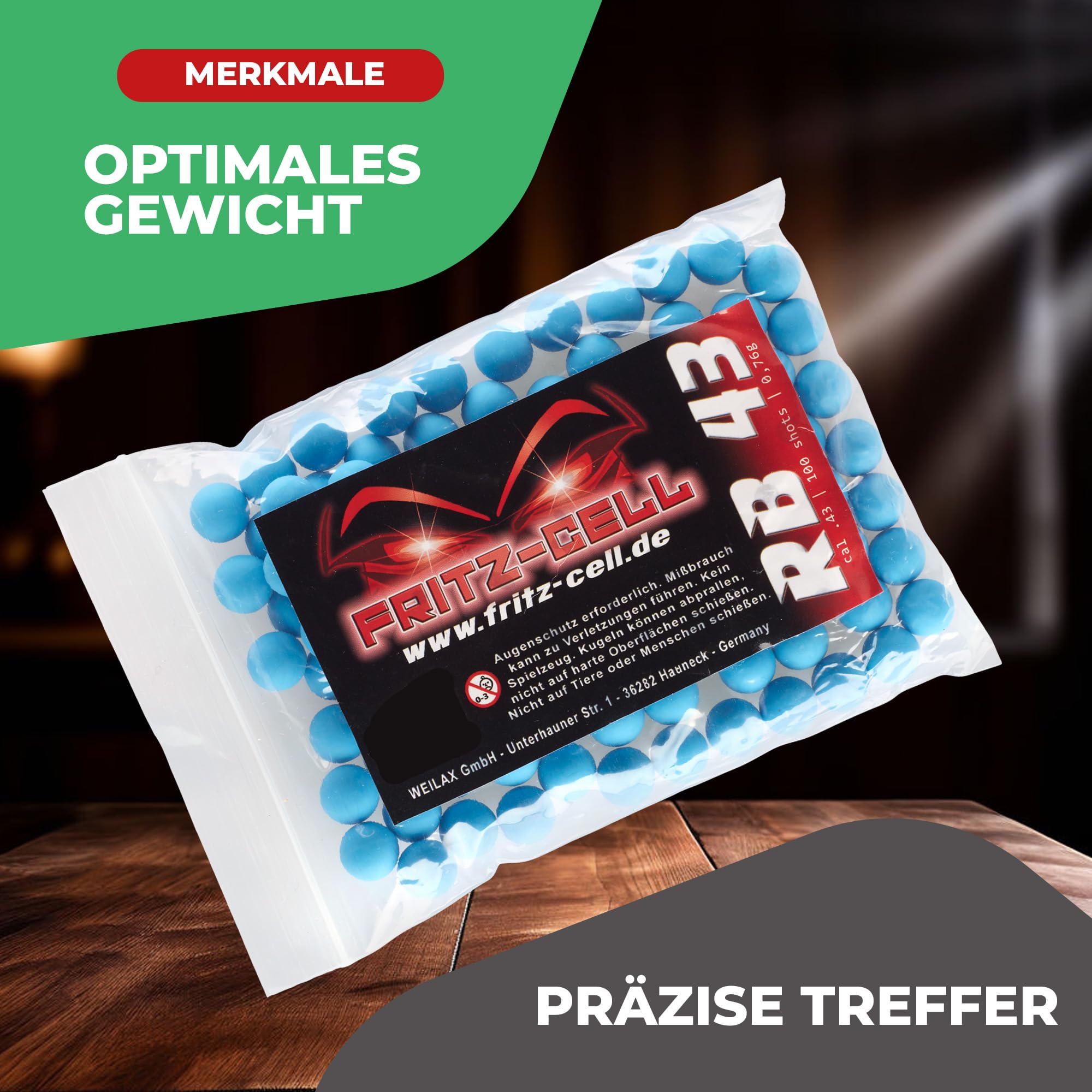 500 x RB Cal.43 blau Rubberball Gummigeschosse Fritz-Cell kompatibel mit T4E HDR50 / HDP5