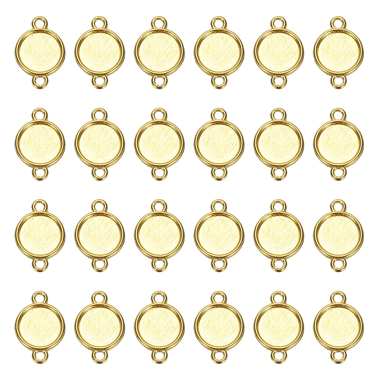 uxcell 50 Pcs Round Blank Pendant Trays, 10mm Stainless Steel Bezels Connector Settings Flat Base with Double Loops for DIY Crafting Necklace Bracelet Jewelry Making Findings, Gold
