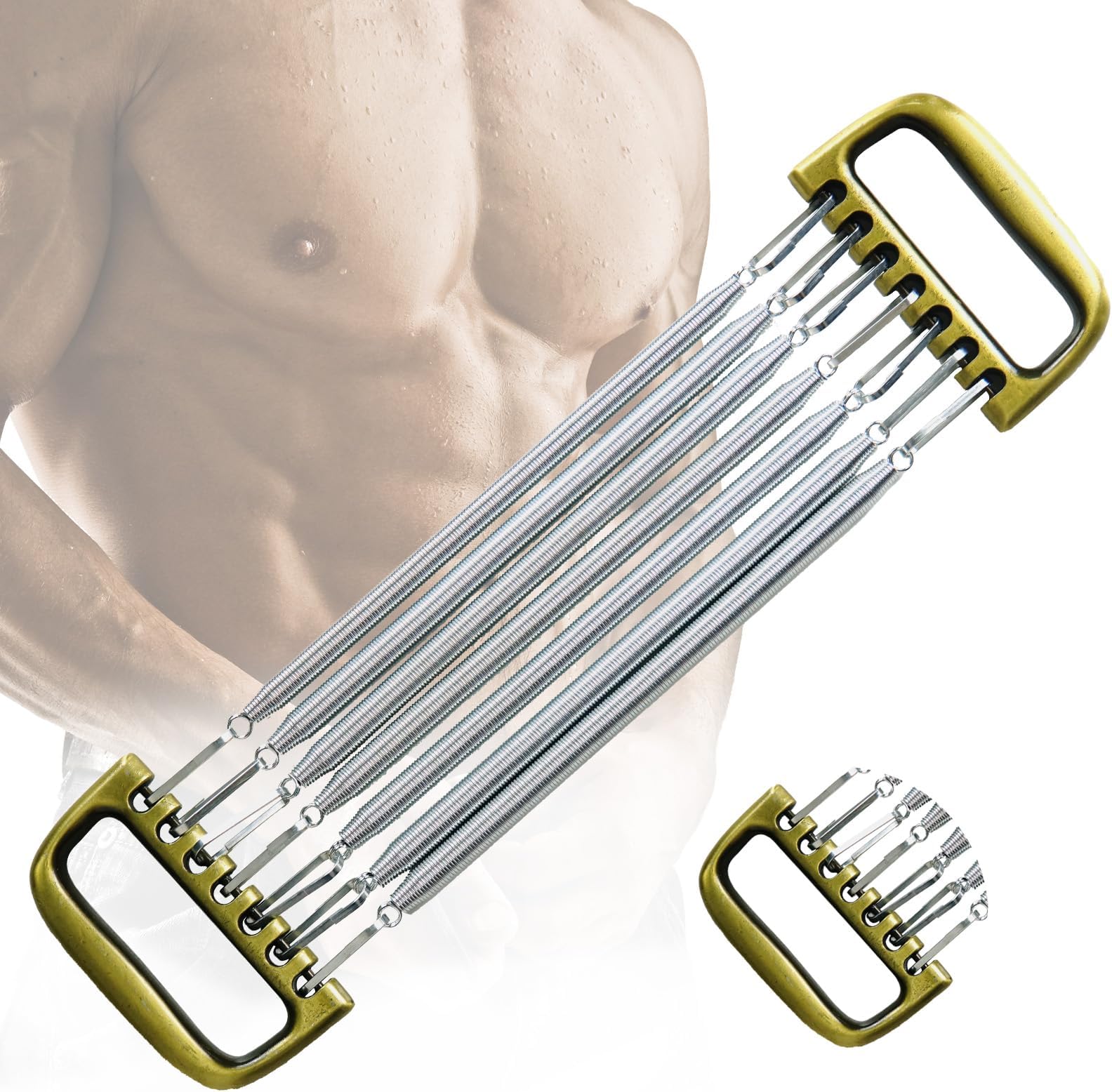 Chest Expander for Men 7 Spring Adjustable, Chest Expander with Aluminum Handle Band, Strength Trainer for Home Office Gym Muscle Training Exerciser