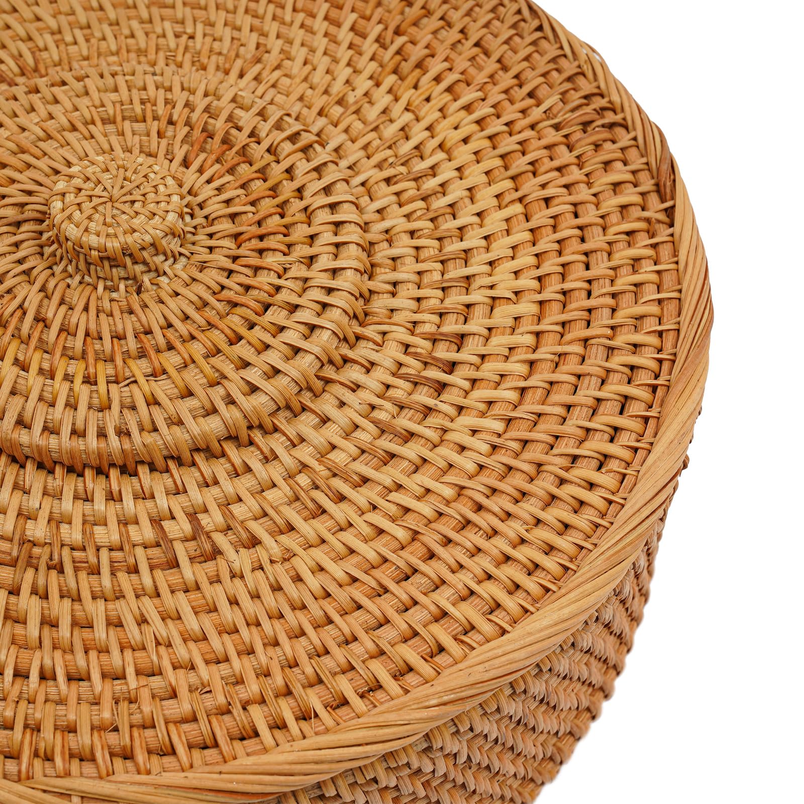 Cesto in rattan naturale con coperchio, contenitore rotondo in rattan con coperchio, 30 x 13 cm, realizzato a mano, cestello intrecciato, per frutta, pane, caramelle