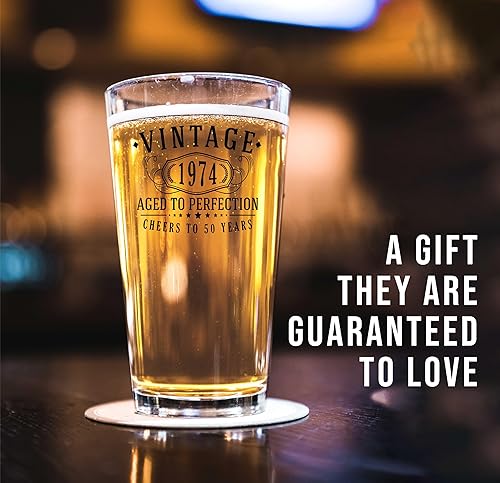Miniatura 2 de Taza de vidrio para beber cerveza vintage de 16 onzas con estampado negro de 16 onzas, regalos de feliz cumpleaños 50 para hombres y mujeres,