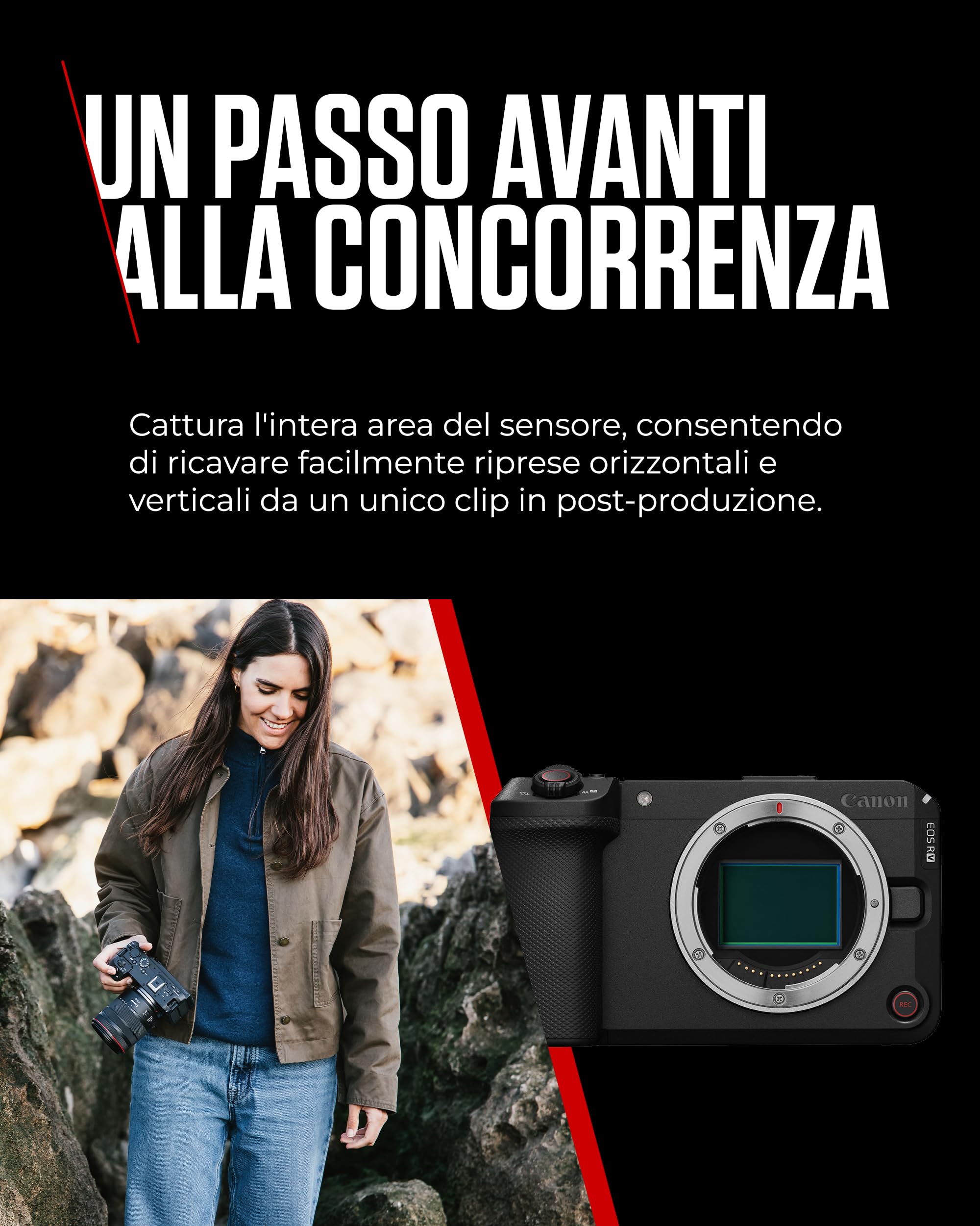 Canon EOS R6 V Fotocamera Mirrorless Full Frame Compatta | Video 7K RAW, Stabilizzazione Immagine & Open Gate Recording | Ideale Creator Contenuti, Vlogging, Viaggi | Compatibile Obiettivi RF