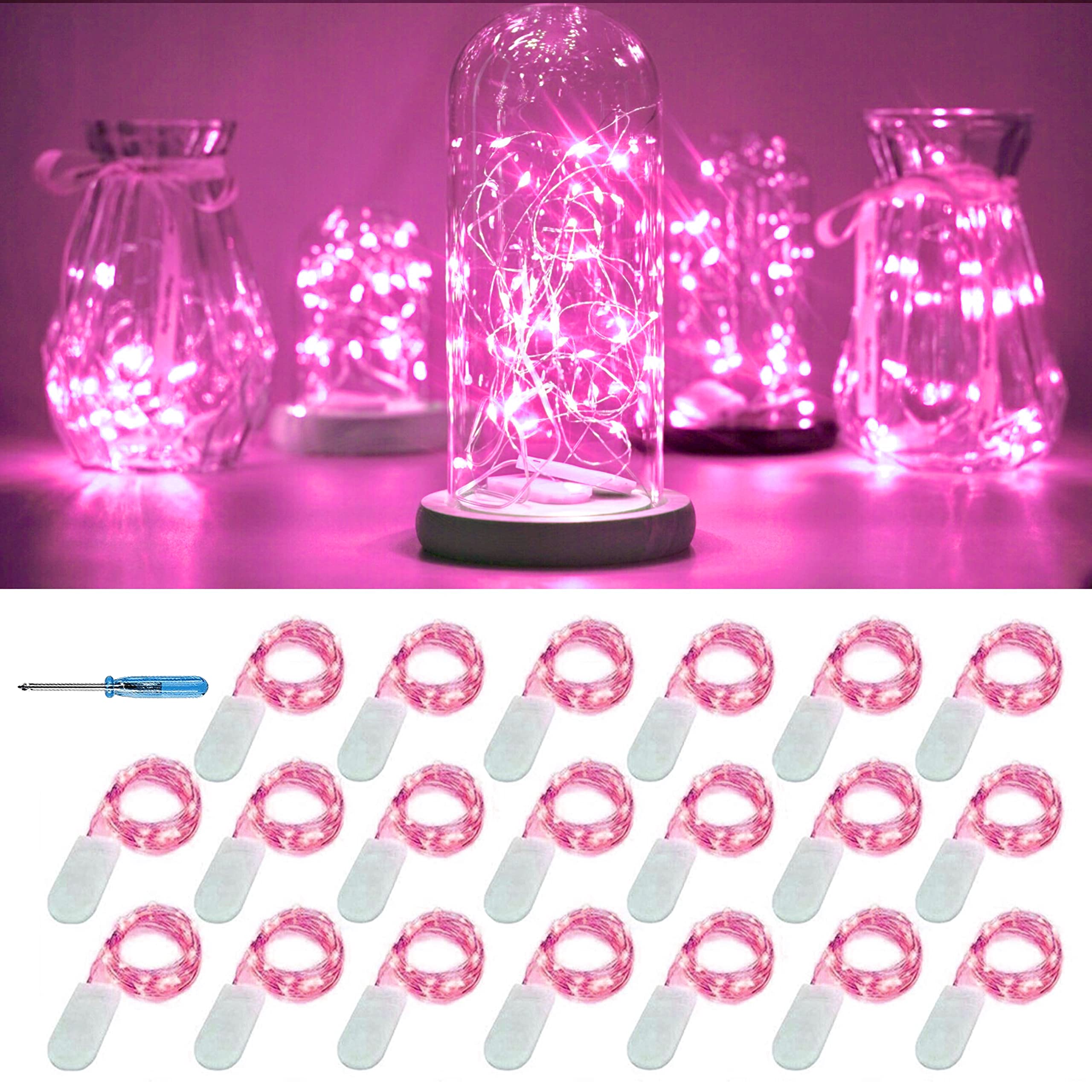 20 paquetes de luces de hadas, 6.6 pies, 20 LED, funciona con pilas, alambre de cobre plateado, cadena de luces estrelladas para bricolaje, fiesta, Navidad, disfraces, boda, Pascua,