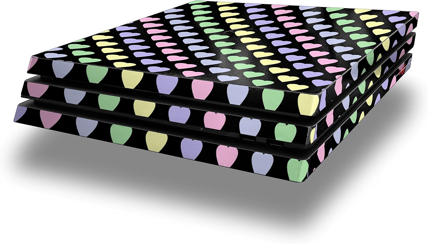 Vinyl Decal Skin Wrap Compatible with Sony PlayStation 4 Pro Console Pastel Hearts on Black