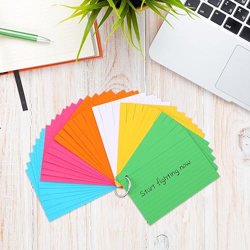 Miniatura 4 de 300 tarjetas de índice de colores con 6 anillos de 180 GSM, tarjetas de estudio de color neón grueso de un solo agujero, tarjetas de notas de