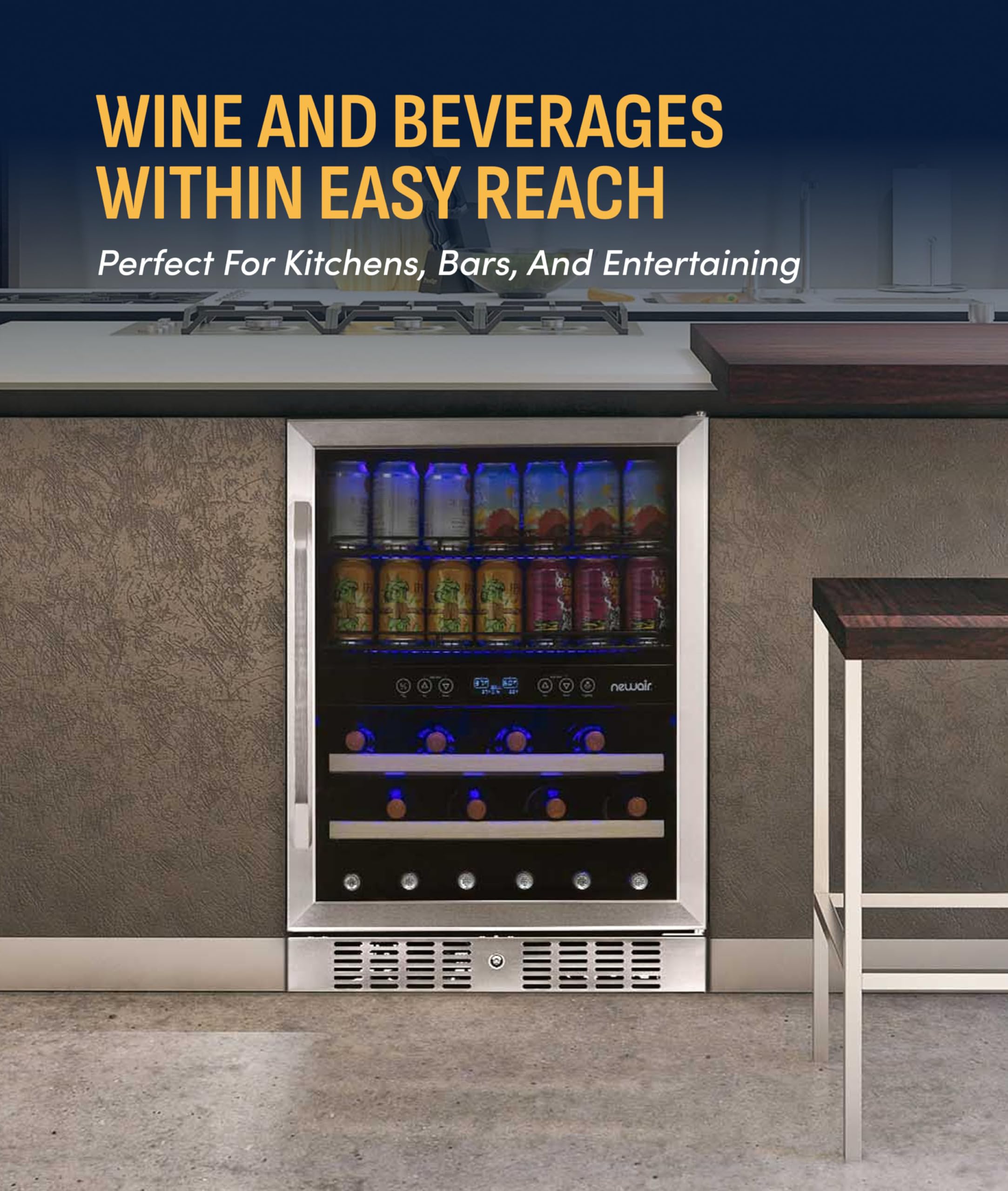 NewAir 24" Dual Zone Beverage Refrigerator & Wine Cooler for 20 Bottles & 70 Cans | Freestanding or Built-In Under Counter Mini Fridge for Beer, Wine and Soda | Stainless Steel on Fridge.com