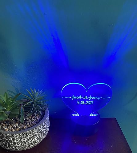 Miniatura 4 de Personalized Engraved Heart Lamp Bedside Night Light Valentines Day Anniversary Newlywed Couples Gift Color Changing LED base with Remote