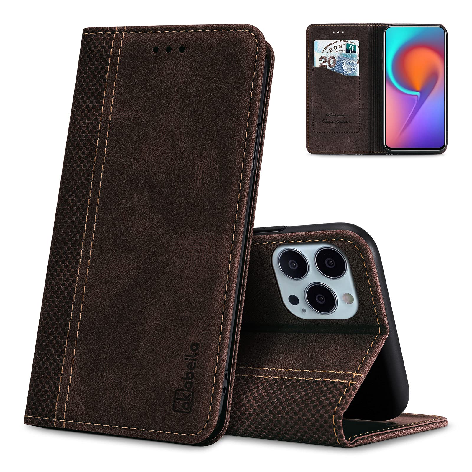 AKABEILA Cover OnePlus 9 In Pelle Con Portafoglio, Custodia A Libretto Con Supporto E Chiusura Magnetica, Marrone