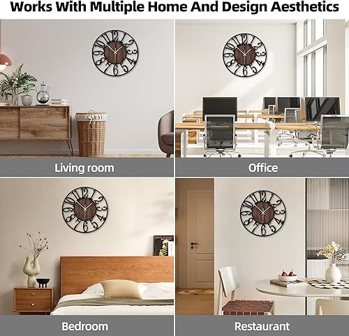 Miniatura 9 de Reloj de pared de metal grande de 20 pulgadas con sensor de voz y luz, luz nocturna, que brilla en la oscuridad, sin tictac, funciona con pilas,