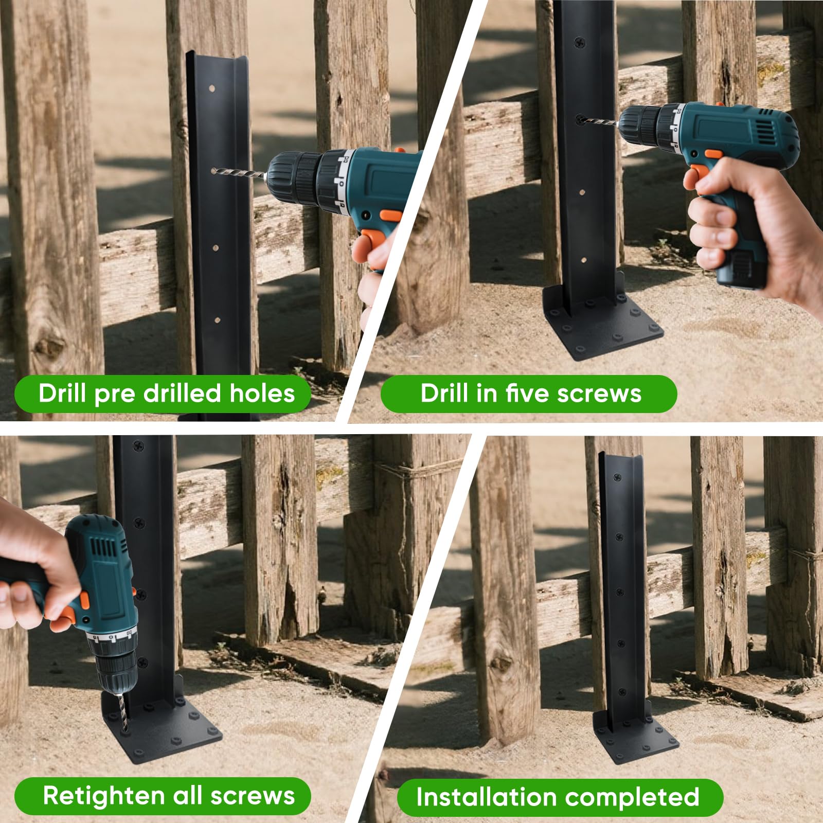 2 Pack Fence Post Repair Kit, Heavy Duty Fence Post Repair Kit, Steel Fence Post Anchor Ground Spike,Fence Post Support Stake for Repairing Damaged Fence Gate Posts Sign Posts or Mailbox — view 6