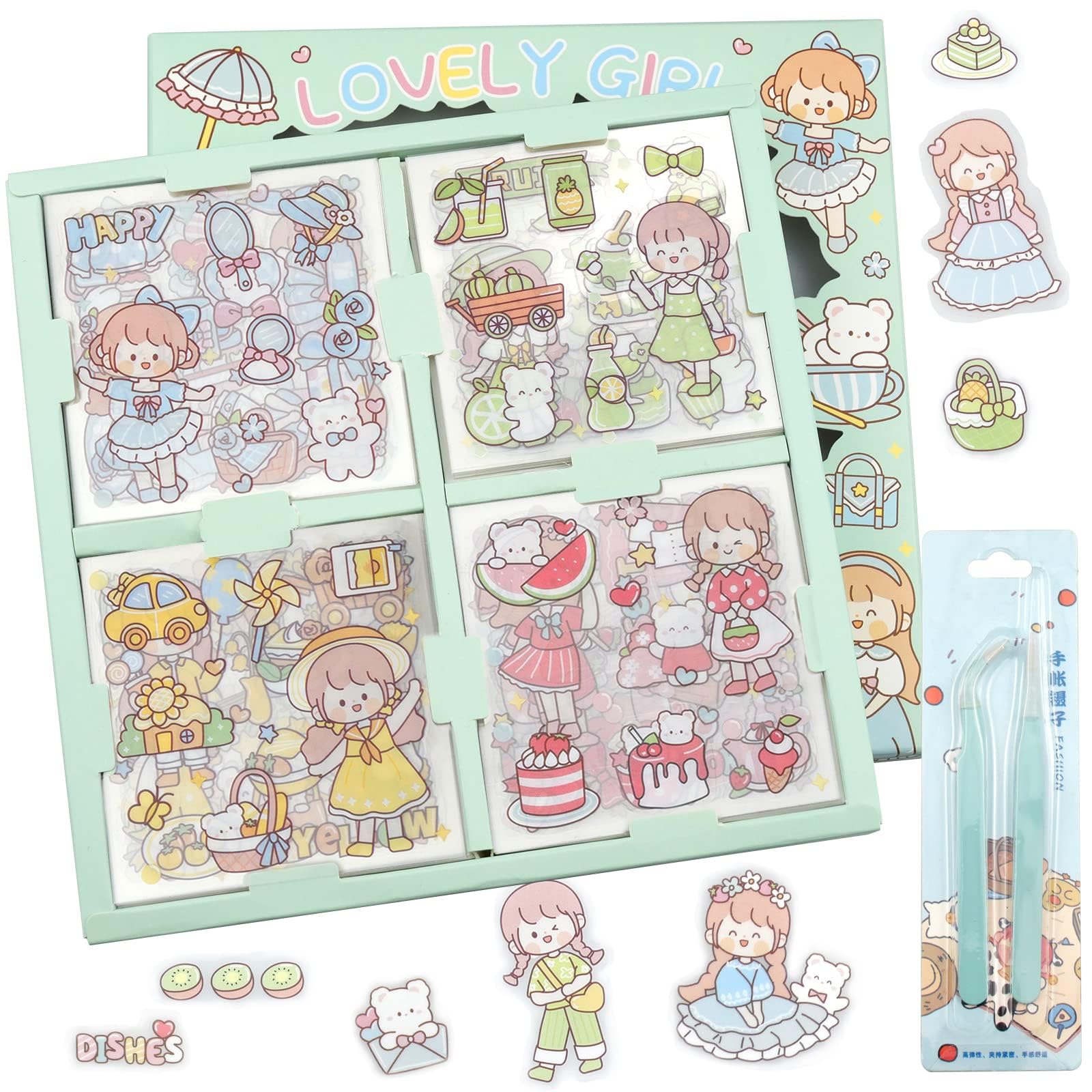 MytaYt 100 Hojas Pegatinas Kawaii para Niñas, Animados Kawaii Niña Sticker Mini Pegatinas de Dibujos, Aesthetic Pegatinas álbum de Recortes de Bricolaje para Decorar Diarios, Cuadernos