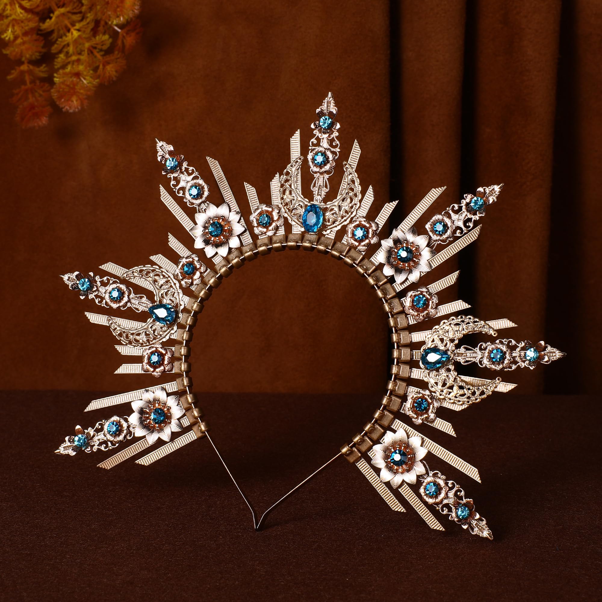 PartyforU Golden Goddess Halo Crown - Vintage Headband for Women Witch Costume Accessories Renaissance Cosplay - Image 3