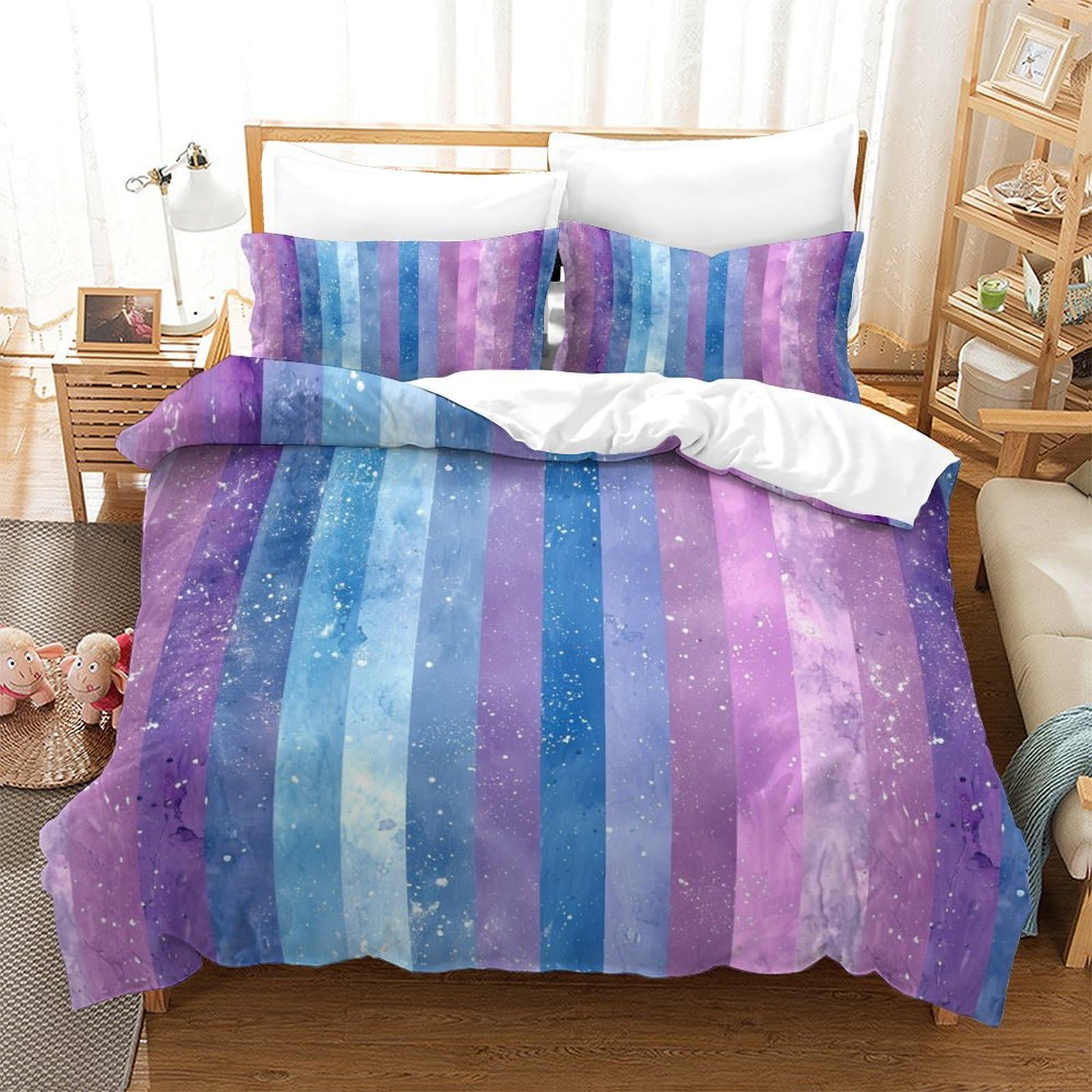 P1S9U7W5Y 3D Printed Ombre Galaxy Stripe 3pcs Microfiber Duvet Cover Set Gradient Star Pattern Bedding Set Super king（260x220cm）