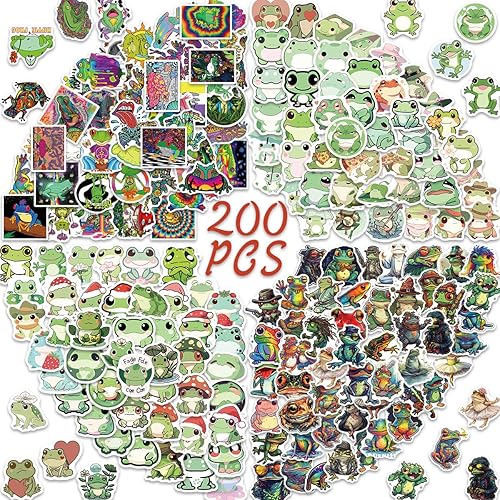 200 calcomanías de ranas lindas y geniales, coloridas calcomanías de vinilo impermeables de animales para laptop, patineta, botellas de agua,