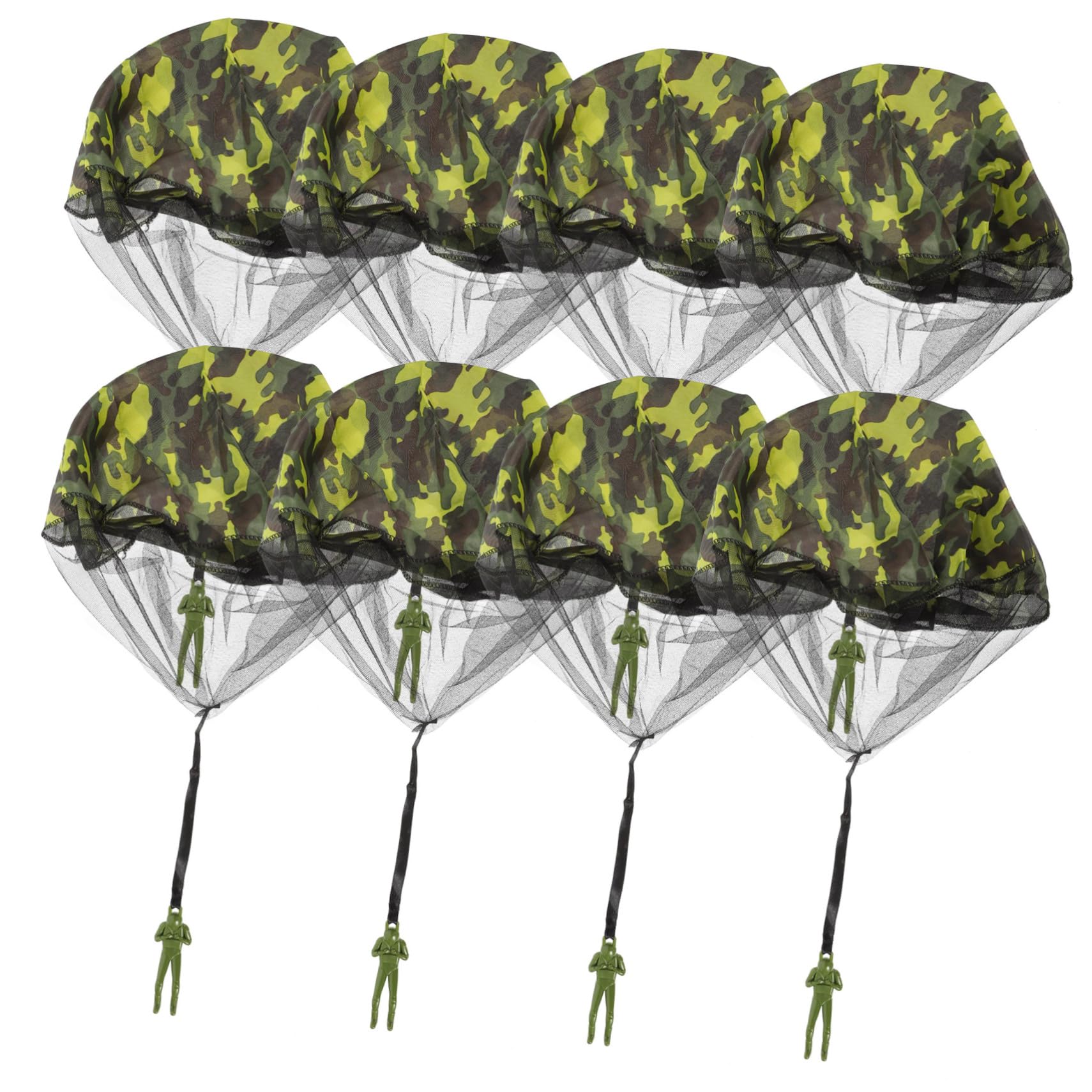 BESTonZON 8 Pièces Parachutes de Simulation Militaire, Jeu Extérieur Plein Air pour Enfant, Parachute Camouflage sans Emballage, Lanceur Manuel Soldat Volant Cadeau Anniversaire