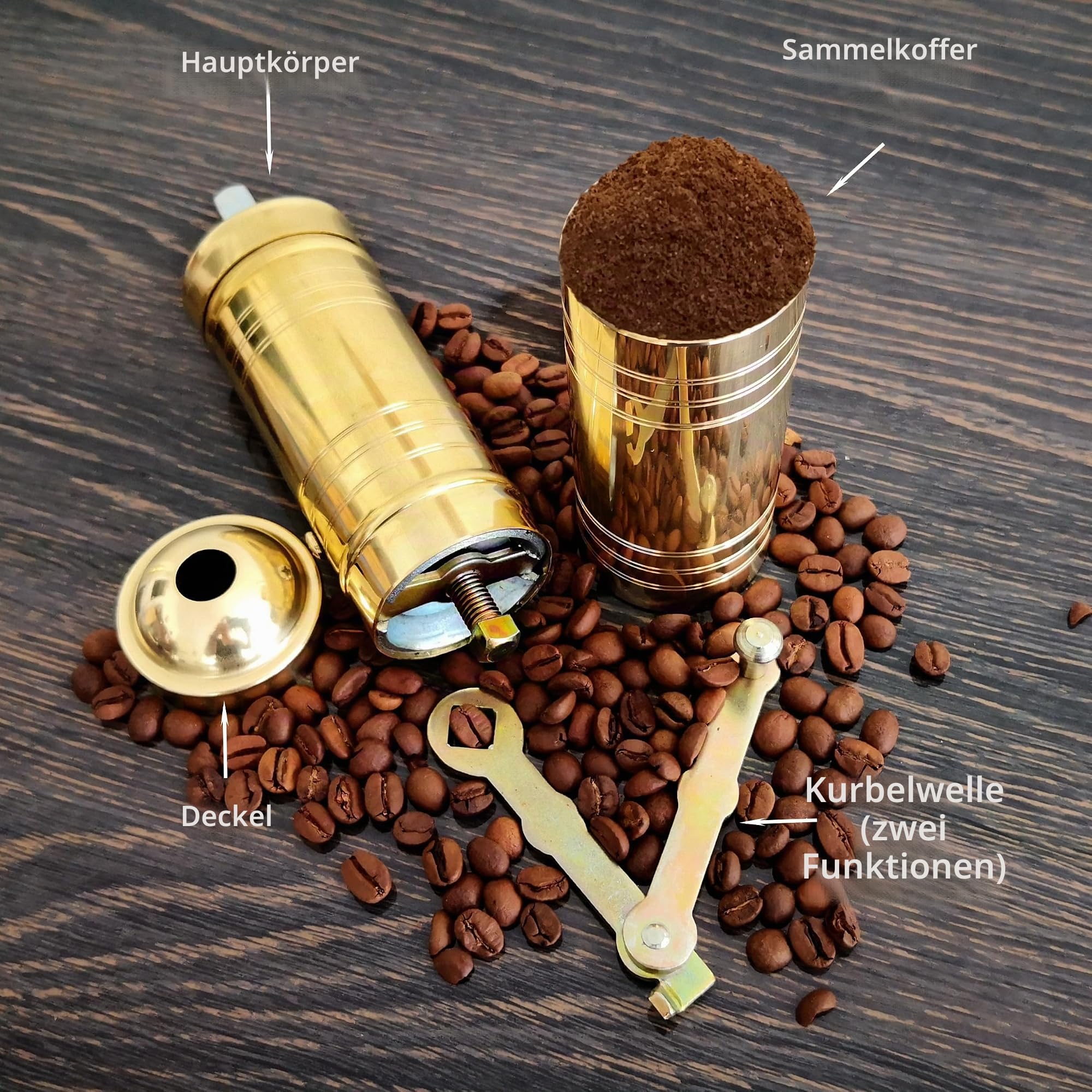 Traditionelle türkische manuelle Kaffeemühle, Messing-Kaffeemühle, Küchendekoration, Qualifikation, verstellbare Mahlwerk, manuelle Kaffeemühle mit Griff