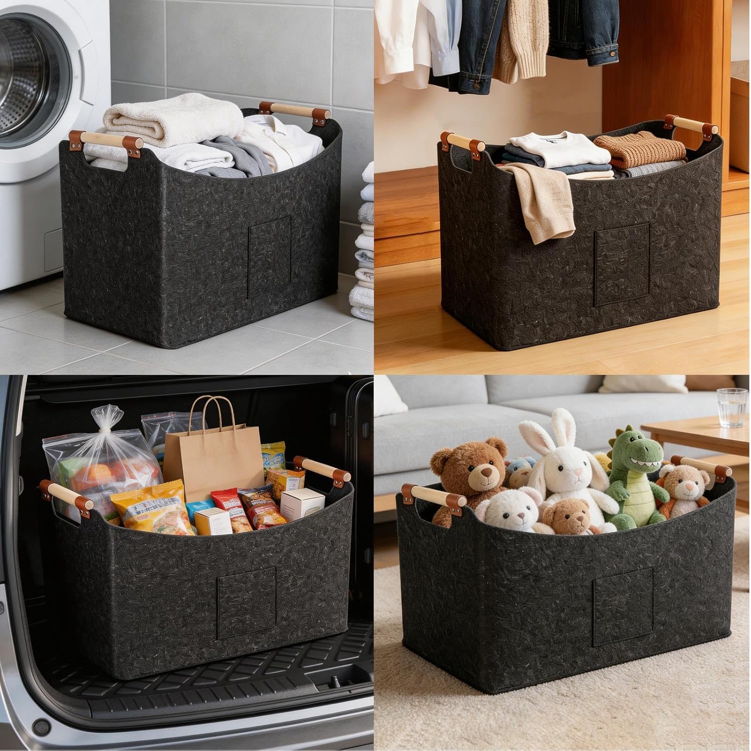 2 Pcs 85L Large Laundry Storage Basket with Handles, Collapsible Laundry Hampers for Dirty Clothes, Felt Organizer Basket for Blanket Toy Gifts, Living Room & Car Trunk 23.6 x15.8 x15.8