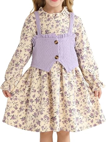 Toddler Girl Dress Fall Winter Clothes 2 Piece Outfit Long Sleeve Crew Neck Toddler Dress for Girls