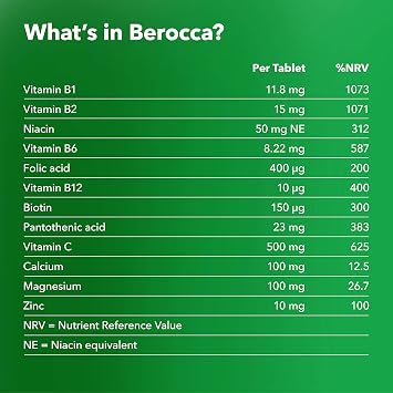 Berocca Vitamin C Effervescent Tablets, with Magnesium, Vitamin B12 and Vitamin B Complex, Mango Flavour, 1 Pack of 15 Tablets - 2 Weeks Supply